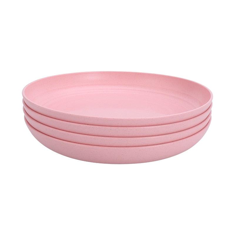 4Pcs Dinner Plate Set Wheat Straw Eco Friendly BPA Free Biodegradable Picnic Fruit Snack Plate Bone Dishes Kitchen Accessories - Lily Depot