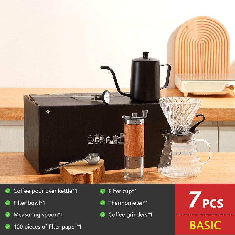 Coffee Set Coffee Accessories Manual Grinder Mill Glass Pot with Filter Dripper Gooseneck Kettle Specialized BaristaSet - Lily Depot