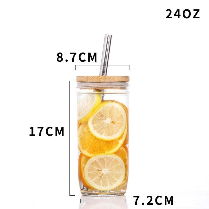 Mason Jars for Drinking Cup Bubble Tea Glass Cup with Bamboo Lid Reusable Glass Boba Smoothie Cup with Stainless Steel Straw Cup - Lily Depot