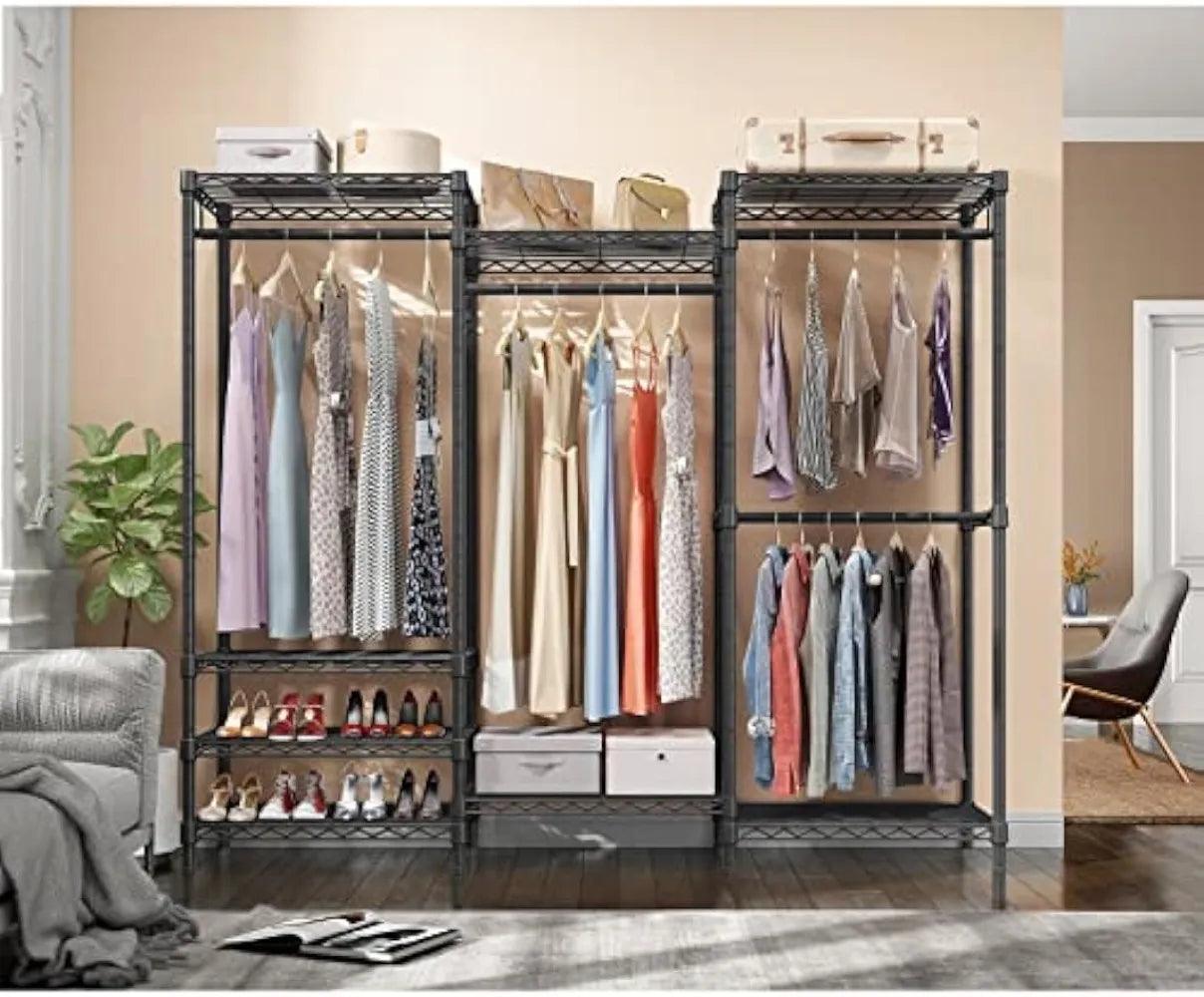 Portable Closet Wardrobe Heavy Duty Clothes Rack, Freestanding Clothing Rack with 4 Hang Rods & 8 Shelves, Adjustable - Lily Depot