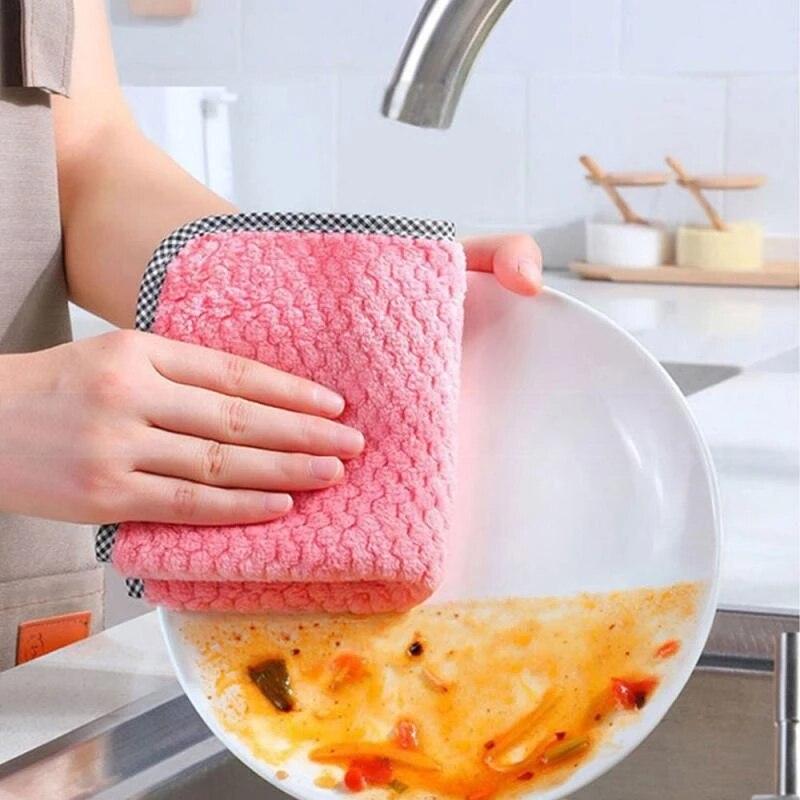 10Pcs Kitchen Cleaning Rag Coral Fleece Dish Washing Cloth Absorbent Scouring Pad Dry and Wet Kitchen Cleaning Towels - Lily Depot