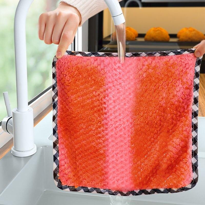 10Pcs Kitchen Cleaning Rag Coral Fleece Dish Washing Cloth Absorbent Scouring Pad Dry and Wet Kitchen Cleaning Towels - Lily Depot