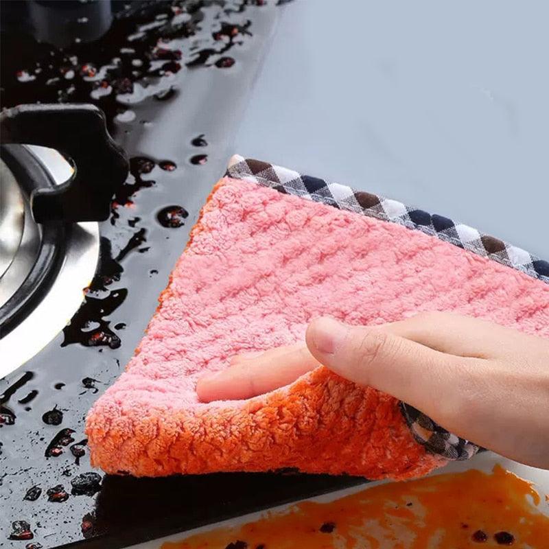 10Pcs Kitchen Cleaning Rag Coral Fleece Dish Washing Cloth Absorbent Scouring Pad Dry and Wet Kitchen Cleaning Towels - Lily Depot