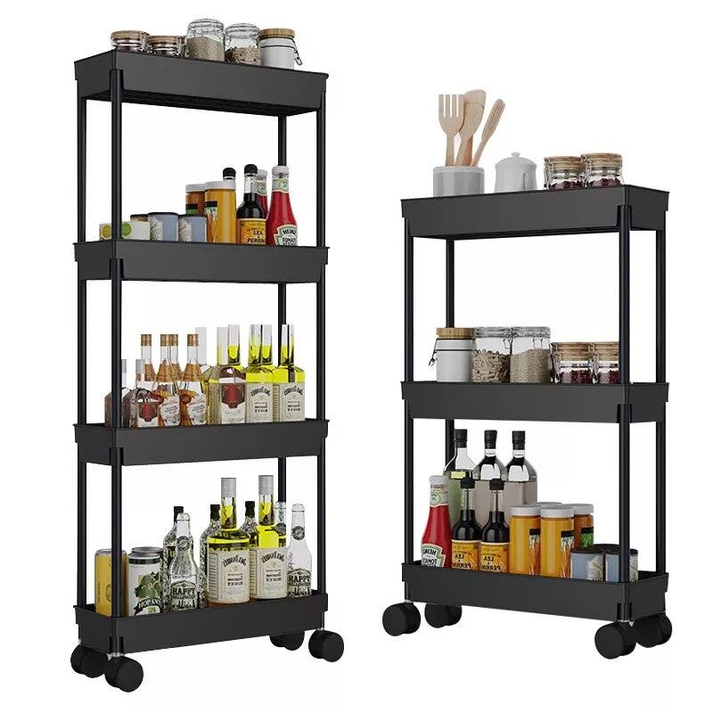 1/3/4 Layer Movable Storage Rack Kitchen Bathroom Slim Slide Organizers Stand Shelf Gap Tower Assemble Wheels Space Saving Tools - Lily Depot