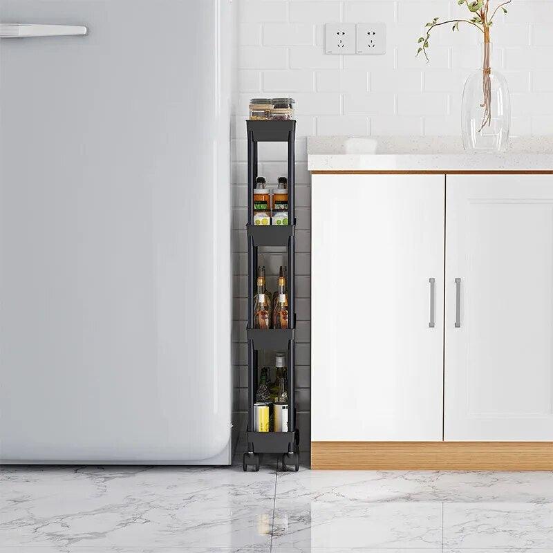 1/3/4 Layer Movable Storage Rack Kitchen Bathroom Slim Slide Organizers Stand Shelf Gap Tower Assemble Wheels Space Saving Tools - Lily Depot