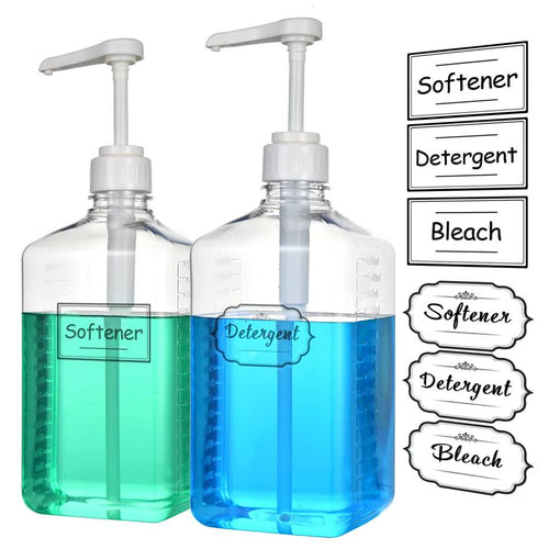 1600ml Laundry Detergent Dispenser 10CC Pump Fabric Softener Bleach Container Bottle Liquid Laundry Soap Bottle with Labels - Lily Depot