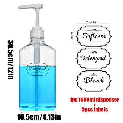 1600ml Laundry Detergent Dispenser 10CC Pump Fabric Softener Bleach Container Bottle Liquid Laundry Soap Bottle with Labels - Lily Depot