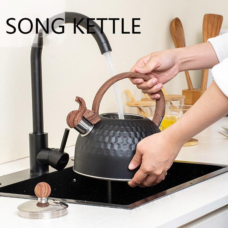2.5L Black Gas Hot Water Kettle Whistling Tea Kettle Portable Coffee Thermos Pot Family Kitchen - Lily Depot