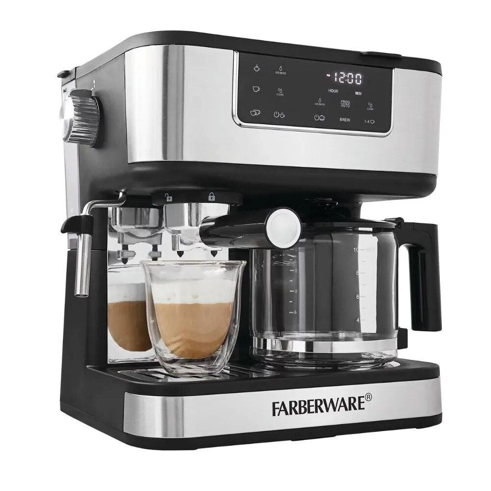 2023 New Farberware Dual Brew Coffee Makers, 10 Cup Coffee + Espresso,Black and Stainless Finish,Touchscreen,MODEL FW54100112159 - Lily Depot