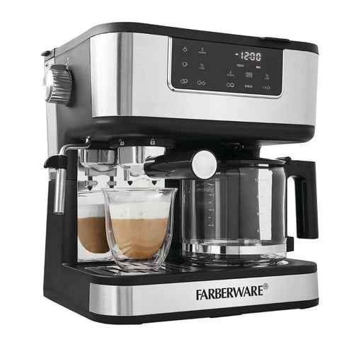 2023 New Farberware Dual Brew Coffee Makers, 10 Cup Coffee + Espresso,Black and Stainless Finish,Touchscreen,MODEL FW54100112159 - Lily Depot