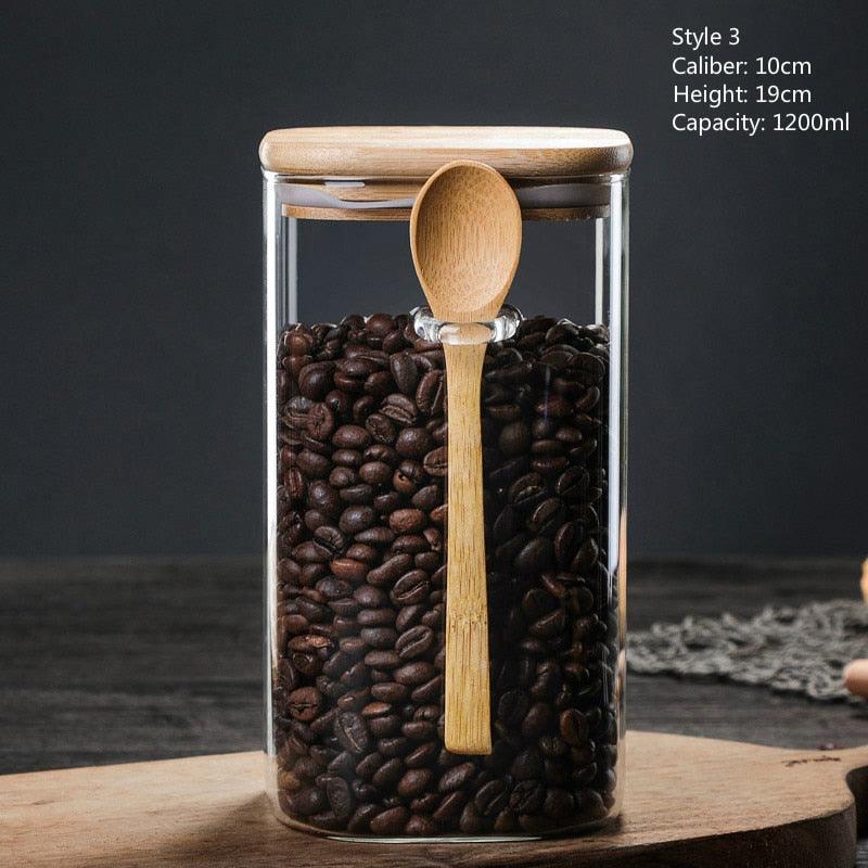 3 Ideas 800-1200ml with Spoon Sealed Jar Storage Tank Condiment Coffee Beans Tank Kitchen Supplies Sugar Storage Bottle Tea Box - Lily Depot