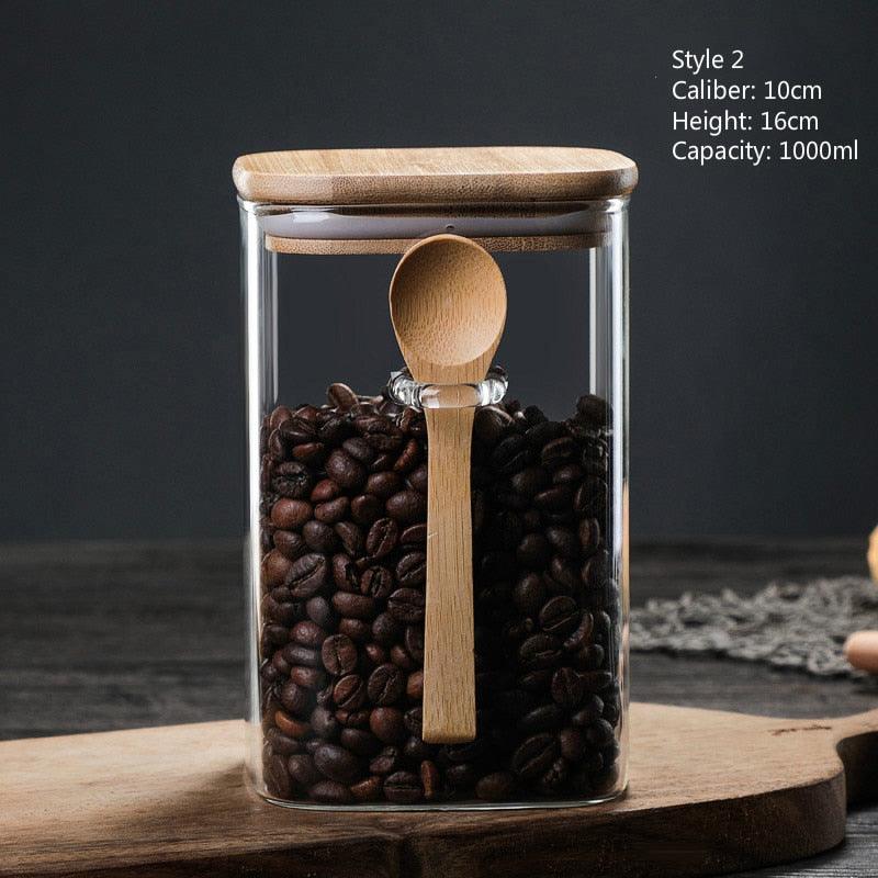 3 Ideas 800-1200ml with Spoon Sealed Jar Storage Tank Condiment Coffee Beans Tank Kitchen Supplies Sugar Storage Bottle Tea Box - Lily Depot