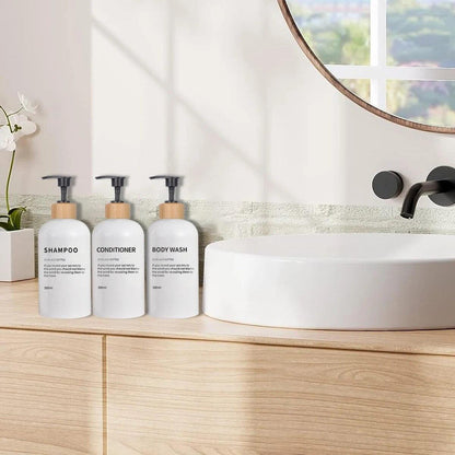 3 Pack Bathroom 500ml Soap Dispenser Shampoo Conditioner Body Wash Bottles Refillable Printed Font Lotion Dispenser Bottles - Lily Depot