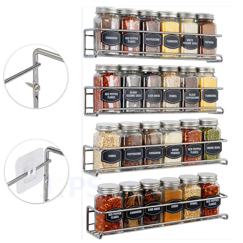 4/1PCS Spice Rack Organizer Wall Mount Storage Racks Space Saving Metal Seasoning Racks Kitchen Cabinet Door Spice Jar Organizer - Lily Depot