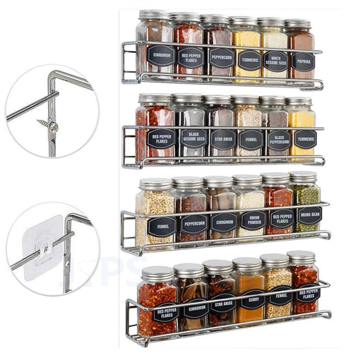 4/1PCS Spice Rack Organizer Wall Mount Storage Racks Space Saving Metal Seasoning Racks Kitchen Cabinet Door Spice Jar Organizer - Lily Depot