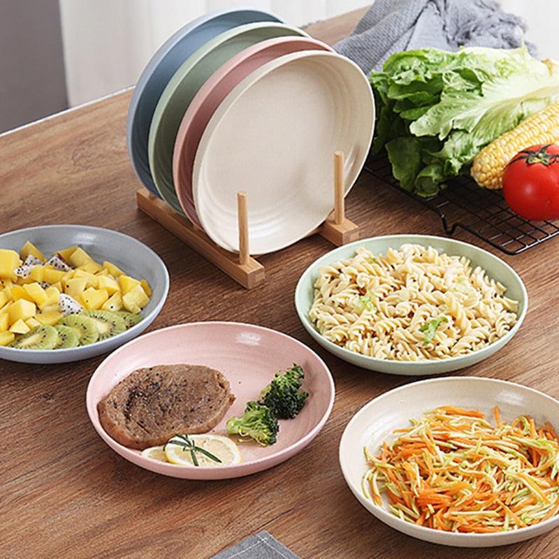 4Pcs Dinner Plate Set Wheat Straw Eco Friendly BPA Free Biodegradable Picnic Fruit Snack Plate Bone Dishes Kitchen Accessories - Lily Depot