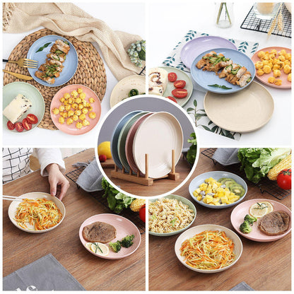 4Pcs Dinner Plate Set Wheat Straw Eco Friendly BPA Free Biodegradable Picnic Fruit Snack Plate Bone Dishes Kitchen Accessories - Lily Depot