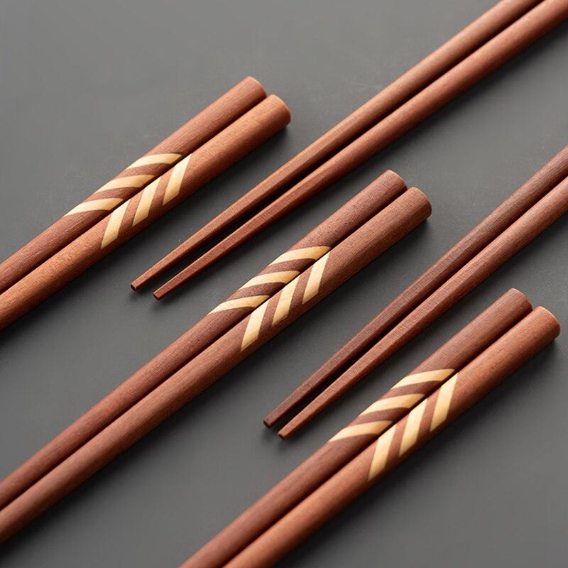 5 Pairs Chinese Chopsticks Ebony Wood Chopstick Set High End Household Tableware Solid No Paint Wax Selected Kitchen Accessories - Lily Depot
