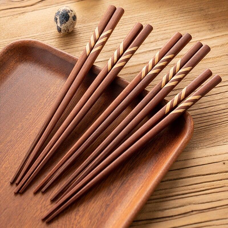 5 Pairs Chinese Chopsticks Ebony Wood Chopstick Set High End Household Tableware Solid No Paint Wax Selected Kitchen Accessories - Lily Depot