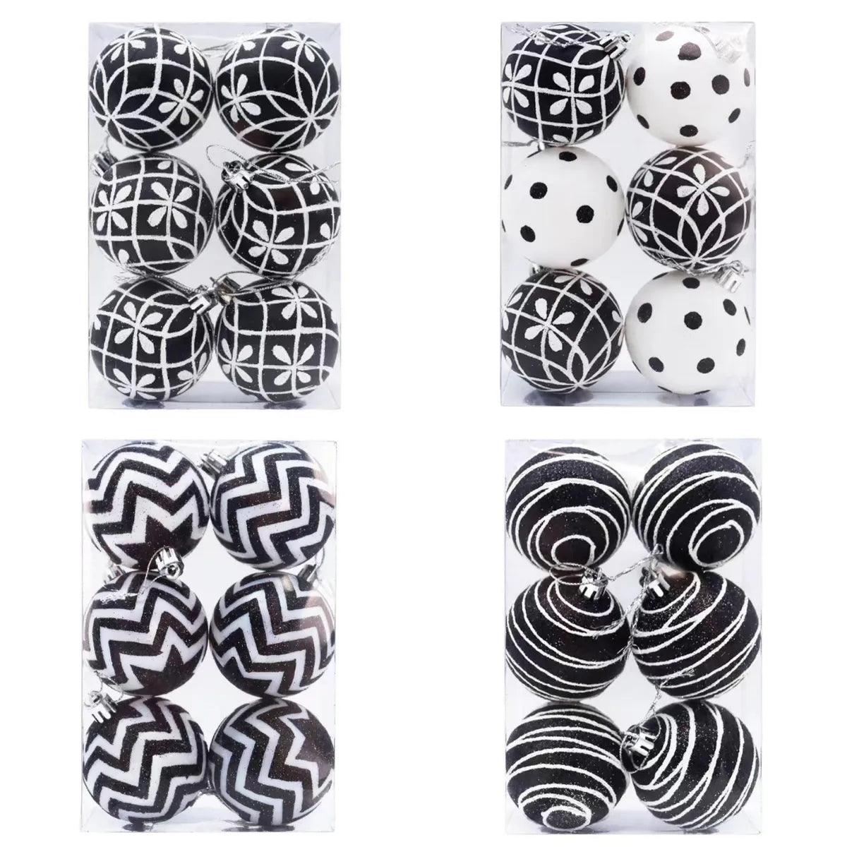 6PCS/set Christmas Tree Decoration White Black Hand-painted Balls 6cm Hanging Xmas Home Decor Christmas Window Dress Up Balls - Lily Depot