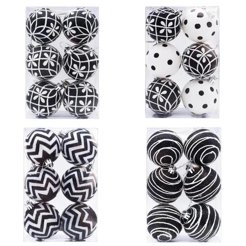 6PCS/set Christmas Tree Decoration White Black Hand-painted Balls 6cm Hanging Xmas Home Decor Christmas Window Dress Up Balls - Lily Depot