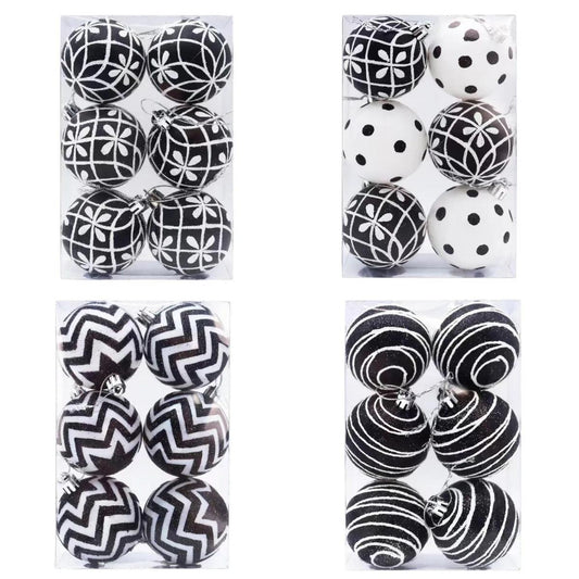 6PCS/set Christmas Tree Decoration White Black Hand-painted Balls 6cm Hanging Xmas Home Decor Christmas Window Dress Up Balls - Lily Depot