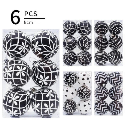 6PCS/set Christmas Tree Decoration White Black Hand-painted Balls 6cm Hanging Xmas Home Decor Christmas Window Dress Up Balls - Lily Depot