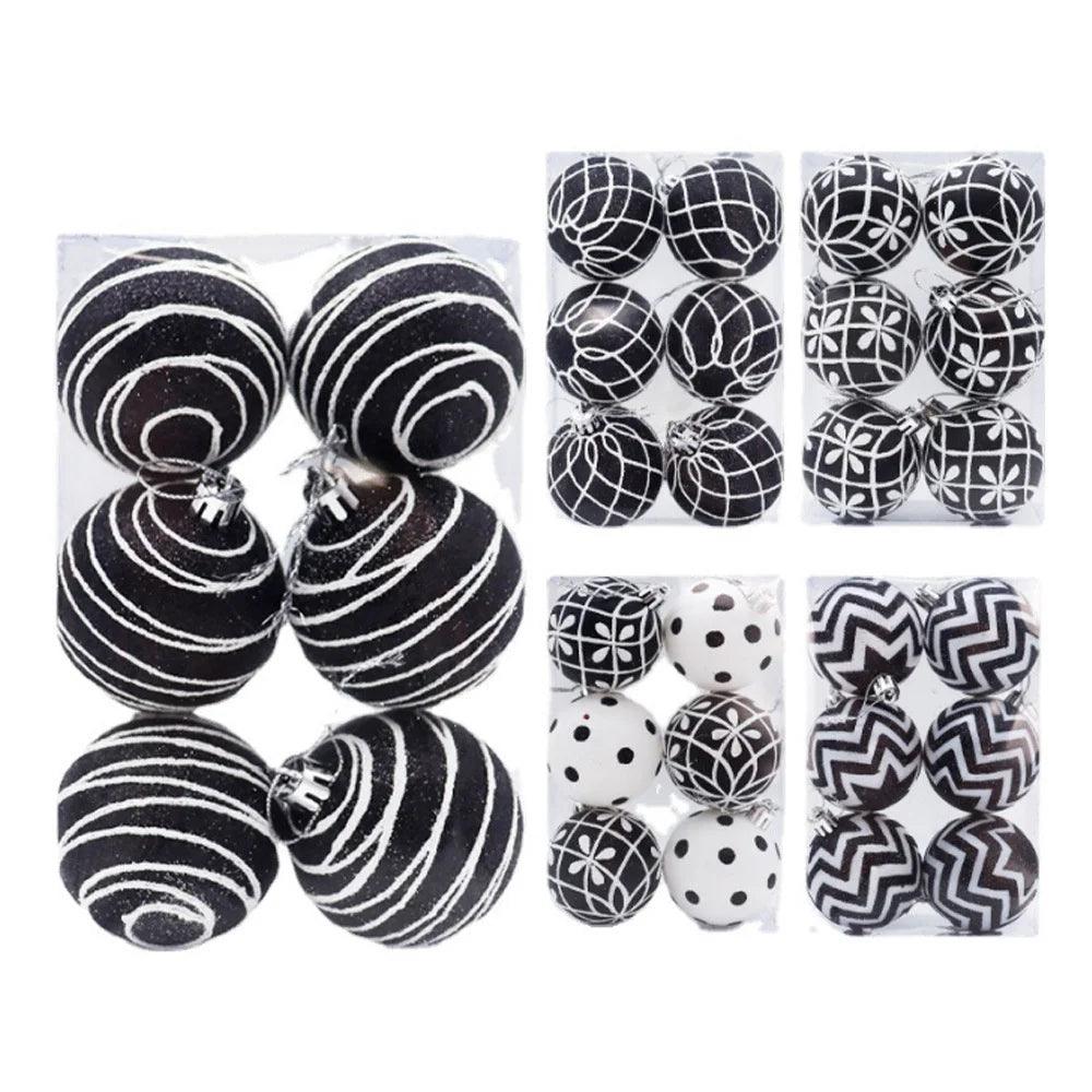 6PCS/set Christmas Tree Decoration White Black Hand-painted Balls 6cm Hanging Xmas Home Decor Christmas Window Dress Up Balls - Lily Depot