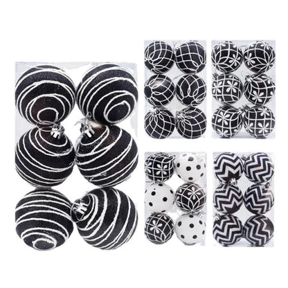 6PCS/set Christmas Tree Decoration White Black Hand-painted Balls 6cm Hanging Xmas Home Decor Christmas Window Dress Up Balls - Lily Depot