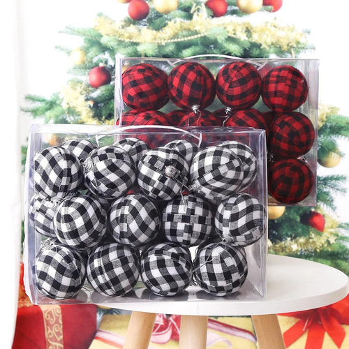 7CM Christmas Tree Balls Toy Black White Red Checkered Christmas Tree Decorations For Home Party Christmas Ball New Year's Decor - Lily Depot