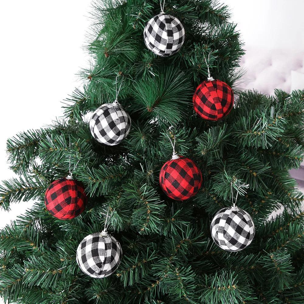 7CM Christmas Tree Balls Toy Black White Red Checkered Christmas Tree Decorations For Home Party Christmas Ball New Year's Decor - Lily Depot