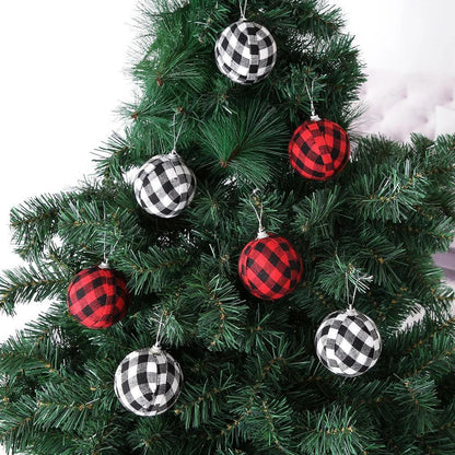 7CM Christmas Tree Balls Toy Black White Red Checkered Christmas Tree Decorations For Home Party Christmas Ball New Year's Decor - Lily Depot