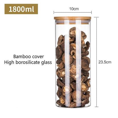 800ml-2000ml Glass Food Sealed Jar Box Bamboo Lid To Contain Bottle Seasoning Noodles Powder Can Tea Can Food Storage Container - Lily Depot