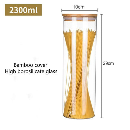 800ml-2000ml Glass Food Sealed Jar Box Bamboo Lid To Contain Bottle Seasoning Noodles Powder Can Tea Can Food Storage Container - Lily Depot