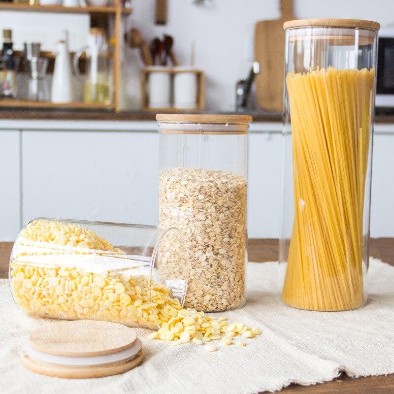 800ml-2000ml Glass Food Sealed Jar Box Bamboo Lid To Contain Bottle Seasoning Noodles Powder Can Tea Can Food Storage Container - Lily Depot