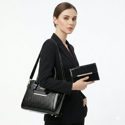 Set Tasche und Geldbörse aus Echtleder - Croc