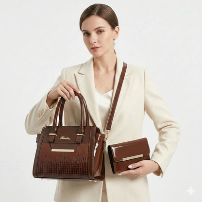 Set Tasche und Geldbörse aus Echtleder - Croc