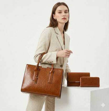 Set aus Echtleder Tasche + 2 Geldbörse - Zayna