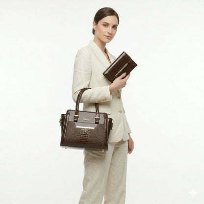 Set Tasche und Geldbörse aus Echtleder - Croc