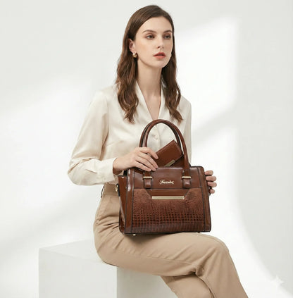 Set Tasche und Geldbörse aus Echtleder - Croc