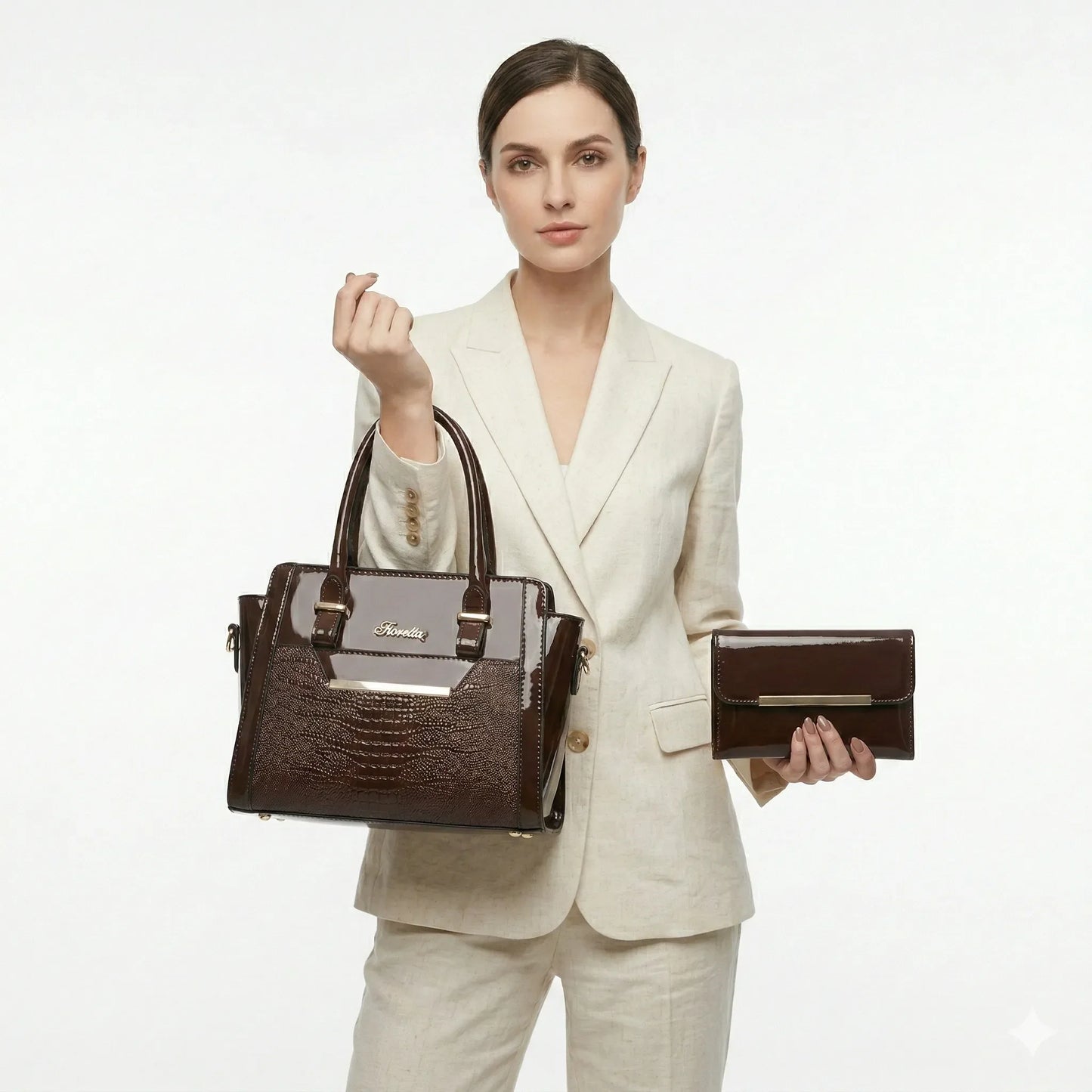 Set Tasche und Geldbörse aus Echtleder - Croc