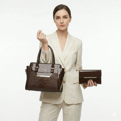 Set Tasche und Geldbörse aus Echtleder - Croc