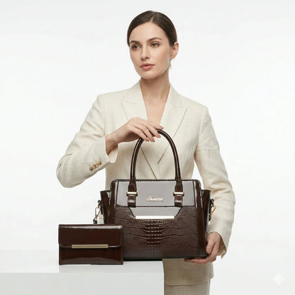 Set Tasche und Geldbörse aus Echtleder - Croc