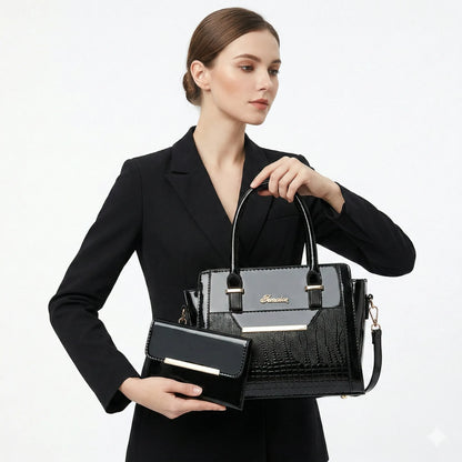 Set Tasche und Geldbörse aus Echtleder - Croc