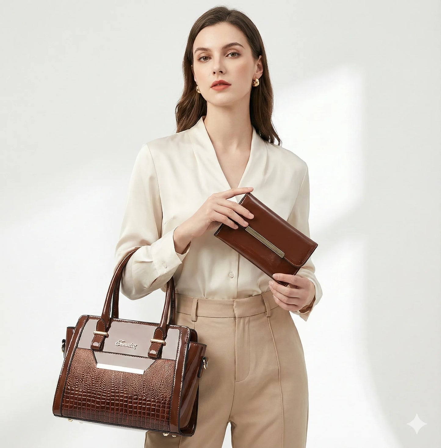 Set Tasche und Geldbörse aus Echtleder - Croc