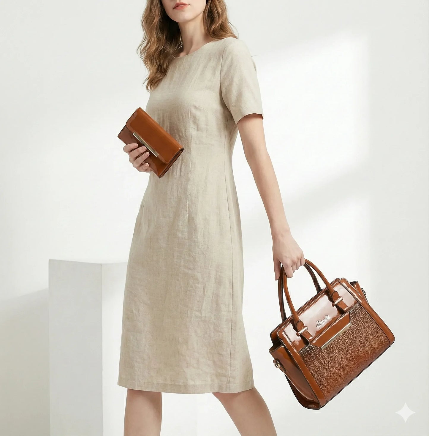 Set Tasche und Geldbörse aus Echtleder - Croc