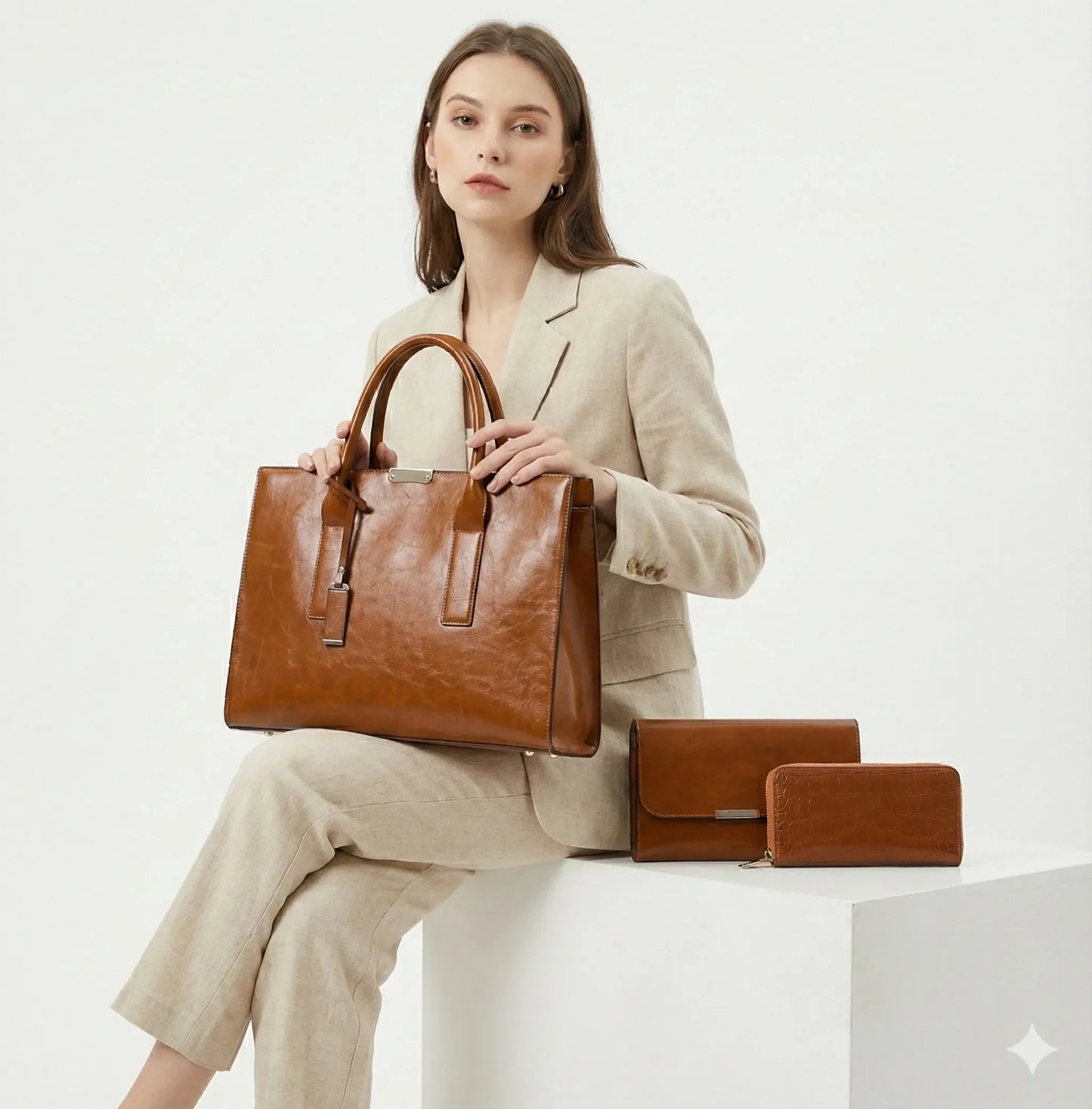Set aus Echtleder Tasche + 2 Geldbörse - Zayna