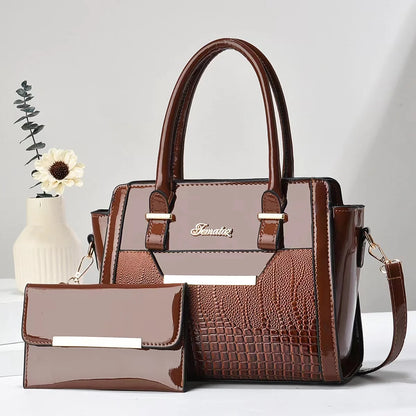 Set Tasche und Geldbörse aus Echtleder - Croc