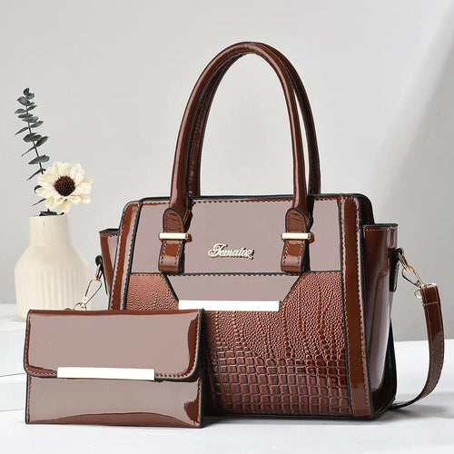 Set Tasche und Geldbörse aus Echtleder - Croc