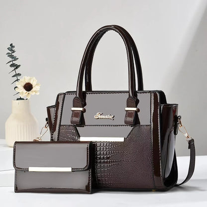 Set Tasche und Geldbörse aus Echtleder - Croc